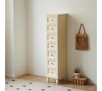 Multifunctional Folding Table & 7-Tier Floor Cabinet - Farmhouse Style Narrow Tall Storage Tower with 4 Solid Wood Legs - Stylish Dresser Chest for Home Organization in White