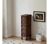 Multifunctional Folding Table & Narrow Tall Slim Storage Tower - 5-Tier Floor Cabinet with Solid Wood Feet - Farmhouse Style Dresser Chest in Brown for Maximum Space Efficiency