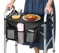 Multifunctional Folding Walker Trays with Multi Pocket & Cup Holder for Meals Drinks Reading Mobility Aid Accessory