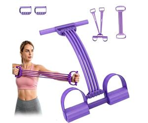 Multifunctional Foot Pedal Resistance Assistance Expander Chest Leg Band, 8-Tubes Elastic Sit up Pull Rope with Handles, 3-in-1 Detachable Fashion Puller Exercise for Full Body Exercise (Purple)