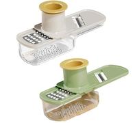 Multifunctional Garlic Grinder, 3-in-1 Mini Garlic Slicer & Ginger Crusher, Multi,Functional Mandoline Veggie Shredder with Built,in Container, Handheld Kitchen Gadget (2Pcs)