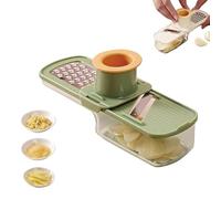 Multifunctional Garlic Grinder, 3 in 1 Mini Garlic Slicer Multi-Functional Slicer Veggie Shredder, Stainless Steel Ginger Crusher with Container for Kitchen（Army Green）