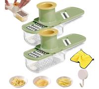 Multifunctional Garlic Grinder & Mandoline Slicer, Mini 3 in 1 Ginger Garlic Grater, Easy Grip Handheld Chopper with Container, Perfect for Home & Restaurant (2pcs*Green)