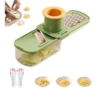 Multifunctional Garlic Grinder, Mini Garlic Slicer, 3 in 1 Multi-Functional Mandoline Slicer Veggie Shredder with Container with Hand Guard, Easy to Use and Clean for Kitchen (Green)