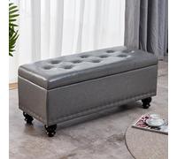 Multifunctional Gray Storage Bench with Flip-Top Rivet Design Seating & Shoe Changing Stool PU Silent Pad Bedroom End of Bed nizer 150x40x43cm