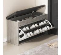 Multifunctional Grey Shoe Bench with Cushion, 60cm/23.6in Wide, Ideal for Living Room & Hallway, Stylish Storage Solution, Space-Saving Entryway Furniture