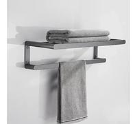 Multifunctional Gunmetal Gray Floating Bathroom Shelf Set - Space Aluminum Shower Caddy with Rustproof Towel Rail & 50cm Towel Rack for nized Storage