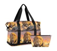 Multifunctional Gym Tote Bag Angry Anime Animal Lion Overnight Weekender Bags with Adjustable Strap for Workout