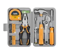 Multifunctional Hand Tool Set for Home Use: Carbon Steel Pliers, Wrench, Hammer, Magnetic Screwdrivers, 2m Tape Measure, Level & Test Pencil - Compact 20cm Storage Case (B)