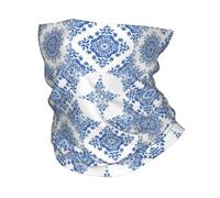 Multifunctional Headwear Blue and White Mediterranean Style Tile Pattern Bandana Neck Cover Printed Wrap Scarf Warm Cycling Scarf Cycling Unisex Adult