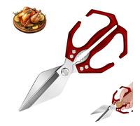 Multifunctional Heavy Duty Kitchen Shears 2 in 1 Scissors Tool with Walnut Cracker All Purpose Ergonomic Handle Stainless Steel Heavy-Duty Cooking Shears for Food Poultry Meat Fish Cutting (Red)