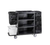 Multifunctional Hotel Housekeeping Cart - Hand Push Cleaning Trolley with Cloth Bag for Efficient Room Maintenance & Guest Service - Cleaning Work Trolley (D)