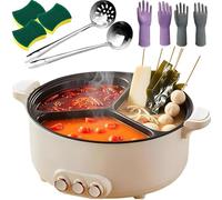 Multifunctional hotpot Pot Electric, 5.6L/8L Large Capacity Integrated Stew Pot, 3 Grid Non-Stick Electric Skillet, with Spoons, Gloves, Cleaning Cloths for Soups, Stews, Fondues 8L
