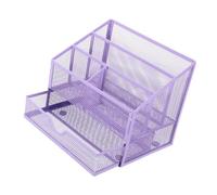 Multifunctional Iron Desk Pen Organiser 5 Compartments File Letter Tray with Sliding Drawer for Carbon Steel Desk
