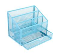 Multifunctional Iron Desk Pen Organiser 5 Compartments File Letter Tray with Sliding Drawer for Desk for School Supplies