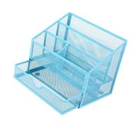 Multifunctional Iron Desk Pen Organiser 5 Compartments File Letter Tray with Sliding Drawer for Desk