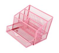 Multifunctional Iron Desk Pen Organiser 5 Compartments File Letter Tray with Sliding Drawer for Desk for School Supplies