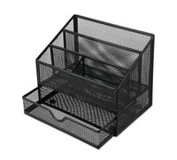 Multifunctional Iron Desk Pen Organiser 5 Compartments File Letter Tray with Sliding Drawer for Metal Desk with Drawers