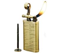 Multifunctional Kerosene Lighter Pipe Retro Grinding Wheel Flint Fire with Tobacco Stick Tool Adjustable Flame Size Portable Cigarette Lighter,Gold