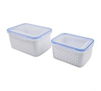 Multifunctional Kitchen Container with Seal and Drain, Airtight Storage Container for Fruit and Vegetables, Leak-proof Storage Box with Strainer Insert for Fridge, 22 x 16 x 12 cm (M + L)