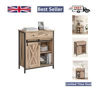 Industrial Storage Sideboard with Sliding Barn Door, Toasted Oak + Black