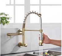Multifunctional Kitchen Faucet Sink Single Cold into The Wall Spring Pull-Out Faucet, in-Wall Spring tap - Chrome Color LWX
