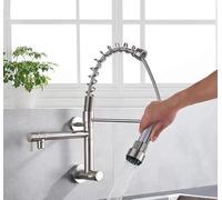 Multifunctional Kitchen Faucet Sink Single Cold into The Wall Spring Pull-Out Faucet, in-Wall Spring tap - Chrome Color LWX