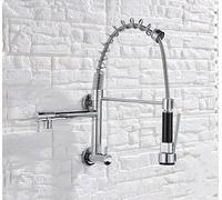 Multifunctional Kitchen Faucet Sink Single Cold into The Wall Spring Pull-Out Faucet, in-Wall Spring tap - Chrome Color LWX
