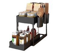 Multifunctional Kitchen Rack Pull-Out Spice Double-Layer Cabinet Storage Black