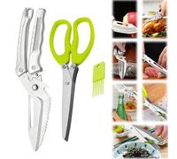 Multifunctional Kitchen Scissors Set,herb Scissors with 5 Blades,Spatchcock Turkey Shears Heavy Duty Professional, Butcher Bone Cutting Shears for Food,Meat,Poultry,Salad,Scallion,Green Onion,Cooking