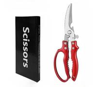 Multifunctional Kitchen Scissors, Stainless Steel, 9.33 Inch, with Bottle Opener, Fish Scaler, Nut Cracker, Anti-Slip Handle (Red)