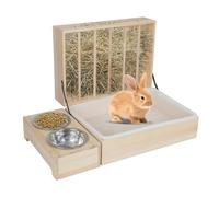 Multifunctional Large Hay Rack with Toilet, Hay Rack Rabbit Wood, Hay Rack, Complete with Drinker and Feeding Bowl, Suitable for Rabbits, Guinea Pigs, Hamsters, Small Animals (2 in 1)