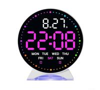 Multifunctional LED alarm clock showing time, day, date, and seconds, with ambient night light, adjustable brightness levels, and sleep mode designed for bedside use (G)