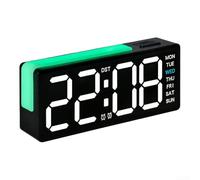 Multifunctional LED Digital Alarm Clock with Large Display, Date, Temperature and Day of the W djustable Brightness, Countdown Timer, for Wall or Desk, Black/White (6682 Black Case)