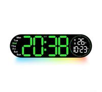 Multifunctional LED Digital Wall Clock with Ambient Lights and Remote Control, for Living Room or Workspace (green)