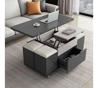 Multifunctional Lift Top Coffee Table with Storage Stools, Extendable Dining Table and Folding Center Table for Living Room