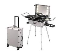 Multifunctional Makeup Luggage, Multimedia Bluetooth + Hidden Stand and Wheels, Touch LED Light, Makeup Travel Case for Makeup Artists and Beauticians,Silver