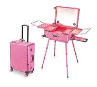 Multifunctional Makeup Luggage, Multimedia Bluetooth + Hidden Stand and Wheels, Touch LED Light, Makeup Travel Case for Makeup Artists and Beauticians,Rose