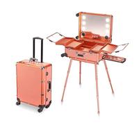 Multifunctional Makeup Luggage, Multimedia Bluetooth + Hidden Stand and Wheels, Touch LED Light, Makeup Travel Case for Makeup Artists and Beauticians,Gold
