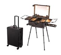 Multifunctional Makeup Luggage, Multimedia Bluetooth + Hidden Stand and Wheels, Touch LED Light, Makeup Travel Case for Makeup Artists and Beauticians,Schwarz