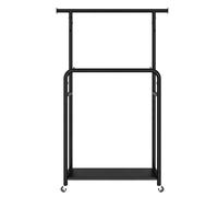 Multifunctional Metal Double Coat Rack with Wheels, Space-Saving Floor Stand with Shoe Storage, 140cm/55in, Stylish Black Design for Home & Office Use