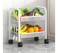 Multifunctional Metal Kitchen Storage Trolley Slim Rolling Cart with Lockable Wheels & Removable Mesh Baskets 2Tier Utility OrganizerWhite