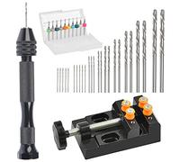 Multifunctional Mini Hand Drill Set with Precise Twist Drill Bits (0.5-3mm & 0.3-1.2mm PCB) and Mini Drill Press Vise for DIY Crafts and Models