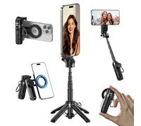 Multifunctional Mini Phone Tripod for Magsafe, Magnetic Chuck& Clip Pocket Size Magnetic Selfie Stick for iPhone with Remote, Extendable Cell Phone Small Tripod Magnet Stand for All Smartphones