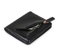 Multifunctional Minimalist Leather Coin Purse Ultra-Thin Women's Short Wallet RFID Anti-Magnetic Card Holder(Black)