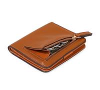 Multifunctional Minimalist Leather Coin Purse Ultra-Thin Women's Short Wallet RFID Anti-Magnetic Card Holder(Brown)