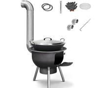 Multifunctional Outdoor Wood Burning Stove - Carbon Steel Outdoor Stove with Chimney Cooking Grate, Suitable for Outdoor, Patio and Kitchen(52x52x53cm)