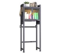 Multifunctional Over-The-Toilet Storage Shelf with Doors 2-Tier Bathroom nizer Space-Saving Cabinet with 4 Hooks for Laundry Essentials Stylish & Practical Design
