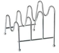 Multifunctional Pan Lid Organizer Rack for Kitchen Countertop Silver Space-Saving Storage for Pots, Pans, Plates, and Cutting Boards