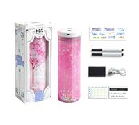 Multifunctional Pencil Case Box with Fingerprint Lock Double Layer Cylindrical Cute Pen Holder Built-in Mirror Erasable Notepad & Calculator Large Capacity Storage Stationery Box Desk Organizer for